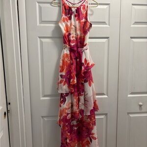 Tahari Red and Pink Maxi Dress